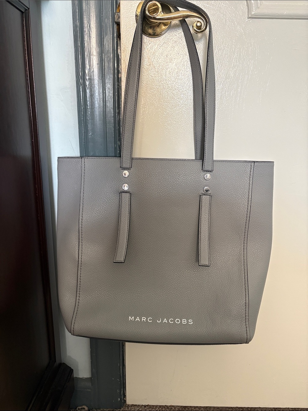 Marc Jacobs Gray Pebbled Leather Tote with Logo
